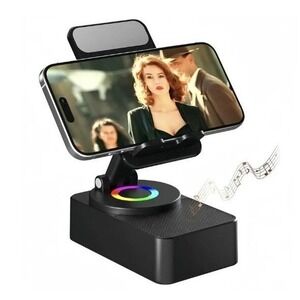 BetterBass Smart Phone Stand Holder Rotating Speaker with LED Light USB Black